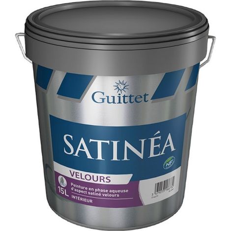 Guittet – Peinture satinée velours blanche 15L – Pour murs intérieurs – Acrylique lessivable – Rendement 10m²/L – Résistante aux espaces humides