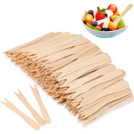 Fourchette En Bois - 8 5 Cm - Pour Frites Fruits Apéritif - Usage Festif Pique-Nique Camping - Lot De 200