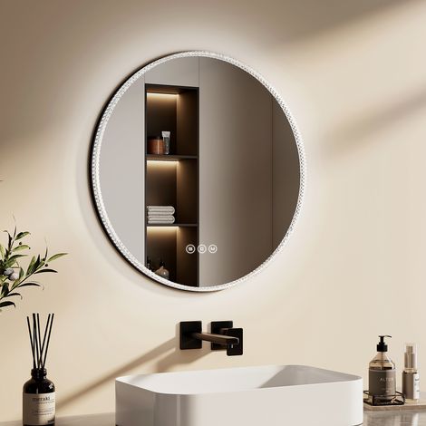 EMKE 60 cm LED Badezimmerspiegel 3 Lichtfarben Acryl Rahmen Spiegel mit Schwarzer Rand Wandspiegel mit Touch, Antibeschlage,Dimmbar, Memory-Funktion