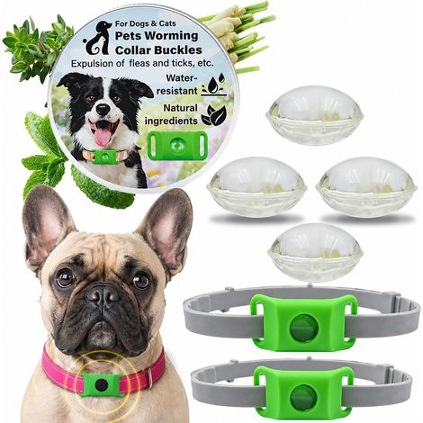 Collier Anti Puces et Tiques Chien avec Pendentif Diffuseur Huiles Essentielles, Collier Réglable Silicone avec 2 Capsules Rechargeables, sans Contact Peau, Compatible Traceur Type AirTag (2-boîte)