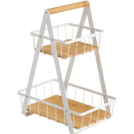 Panier de rangement double - JUANIO - 30x20x40 cm - Blanc - Mobile - Facile d'entretien (1/3)