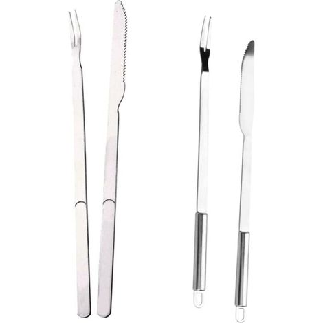 2ensembles Ustensiles pour Barbecue Acier Inoxydable Fourchette Et Coupe-Barbecue Outils De Barbecue Extérieur avec Manche Antidérapant Lot (1/4)