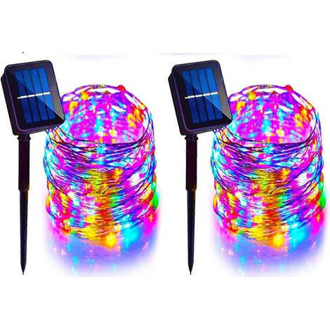 Guirlande lumineuse solaire féérique (lot de 4) 400 LED étanche couleur cuivre 7 m 50 LED 2 pièces multicolore (1/5)