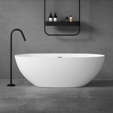 Sogood® Baignoire Îlot Ovale 165cm Blanc Vicenza910 en Résine avec Bonde 165x75x55 cm (1/5)
