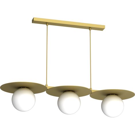 Suspension décorative sur barre dorée à 3 boules blanches E27, métal (1/2)