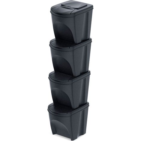 Keden Set de 4 cubos de basura KEDEN SORTIBOX papelera reciclaje, antracita ECO, volumen 4x25L (1/5)