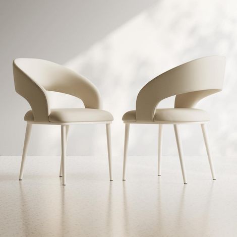 Esszimmerstühle 2er Set, Beige Polsterstühle mit PU-Leder, Ergonomisch & Modern (1/5)
