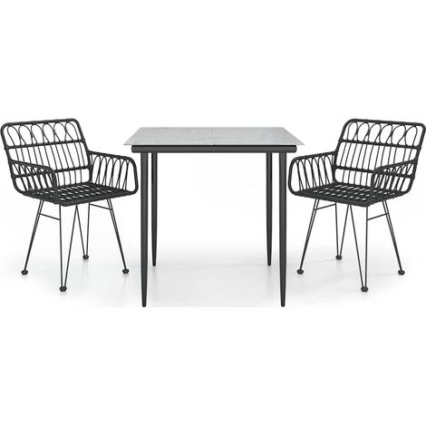Set da Pranzo da Giardino 3 pz  Salotto da Giardino Nero in Polyrattan (1/5)