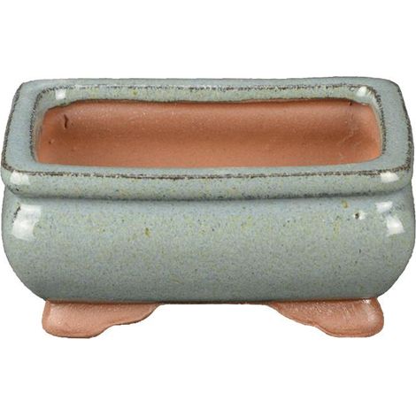 Vaso per bonsai rettangolare in gres smaltato verde 7,5x5,5x3 cm - SF17