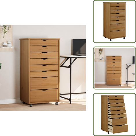 Rollschrank mit Schubladen MOSS Honigbraun Massivholz Kiefer - Schreibtischorganisation - Bürobedarf - Regalsystem - Aufbewahrungsbox - Mobiliar