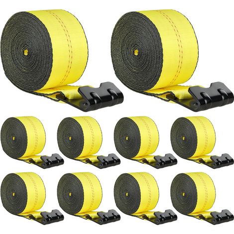 Sangle de Treuil 10,2 cm x 12,2 m Lot de 10 Capacité de Charge 2,7 T Résistance Rupture 8,2 T Sangles de Camion avec Crochet Plat, Contrôle de Chargement pour Remorques, Ferme, Sauvetages, Jaune (1/5)