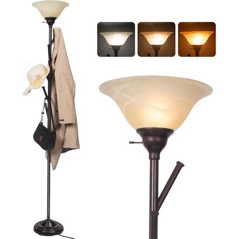 Lampe haute debout avec portemanteau, lampes sur pied avec 6 crochets, lampe portemanteau spécialement conçue pour la chambre, l'entrée, le coin, Porte-manteau, lampadaire, marron (1/5)