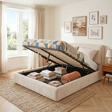ENSEMBLE LIT COFFRE 140x190cm CORDOBA + 1 MATELAS CARLTON/ BEIGE/