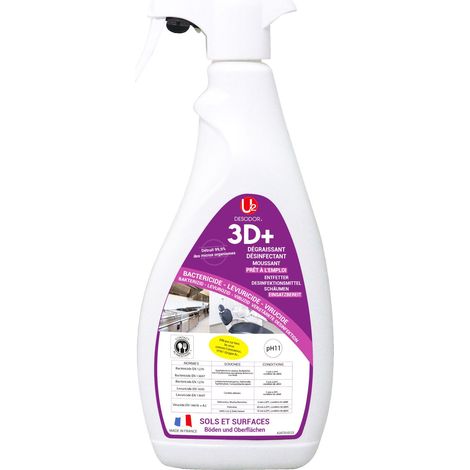 Degraissant Nettoyant Moussant Spray 750ml - Bactericide Virucide Anti-Coronavirus - Usage Pro & Grand Public - Surfaces Inox Sanitaires