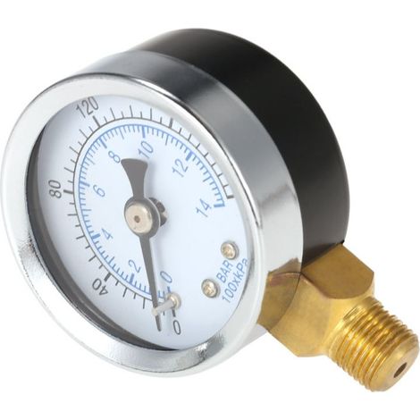 Hydraulisches Manometer für Schwimmbadfilter, 40 mm, 0 bis 200 psi (0 bis 14 bar), 1/8" NPT-Gewinde. (1/5)