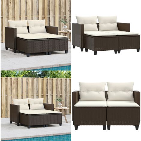 Canapé de jardin 2 places avec tabourets marron résine tressée - Canapé De Jardin - Mobilier De Jardin - Salon De Jardin - Résine Tressée - Pouf Pliable - Home & Living (1/5)