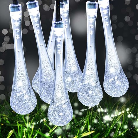 LED Solar String Lights, 50LED 9.5M/31FT Outdoor Garden Fairy Lights 8 Modes, Waterproof Crystal Raindrop Decorative Lights for Festival Celebrate Terrace Patio Yard Tree Wedding Birthday(Cool White) (1/5)