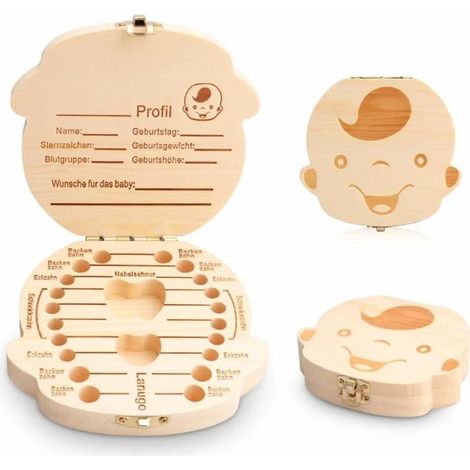 Caja de dientes de madera original para niños con carta idioma alemán caja de dientes de leche, ideal como regalo para recién nacidos (1/5)