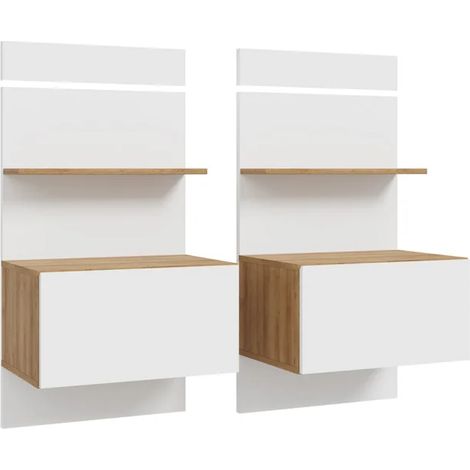 Lot 2 de chevets 98,5 cm décor chêne et blanc LED intégrés – ILLYA (1/5)