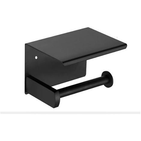 Schwarze Wand-Toilettenpapierhalter aus Edelstahl mit Ablage für Handy, 1 Stück (1/5)