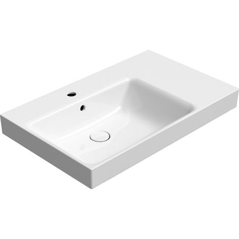 Lavabo en céramique NUBES 80x50cm, étagère à droite, blanc ExtraGlaze (1/3)