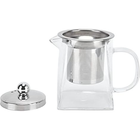 Théière en Verre Transparent, Filtre Inox et Design Carré (1/5)