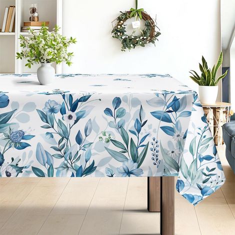Nappe 140x100cm Bleu Fleurs Feuilles Rectangulaire Facile d'entretien & Infroissable