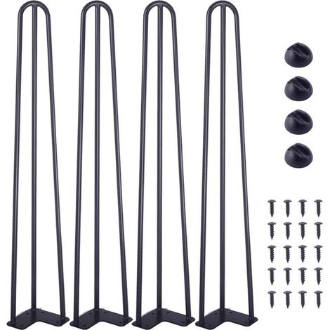 22" Hairpin Table Legs, 4 PC Hairpin Table Legs Set, Steel Hairpin Legs with 3 Heavy Duty Rods, Black Furniture Legs for Tabletop Creation