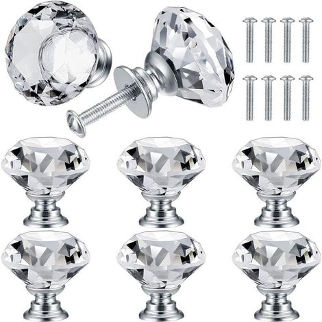 8 poignées de porte en cristal, poignées diamant, poignées de meuble diamant, poignées décoratives, poignées de tiroir, poignées de cuisine - 30 mm (1/4)