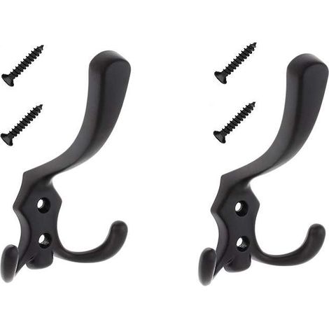 Cyclingcolors – Lot de 2 crochets doubles 125mm métal noir mat – Fixation murale – Pour salle de bain, cuisine, dressing – Porte-manteau, serviette, sac (1/3)