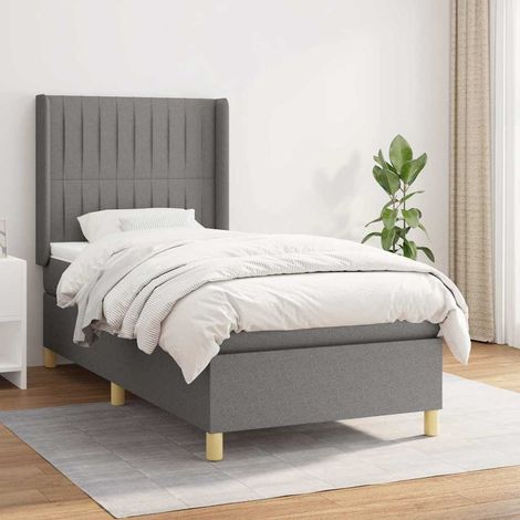 Cama box spring con colchón tela gris oscuro 90x200 cm (1/5)