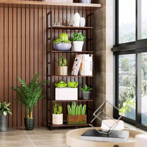 Bibliothèque Debout en métal, étagère de Rangement pour Livres, Plantes et décoration, étagère Stable pour Salon, Bureau, 5 Compartiments (1/5)