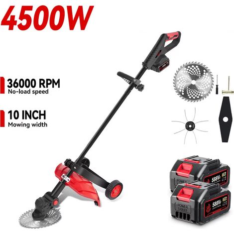 Tondeuse sans fil 4500W 10 pouces brushless – coupe-herbe puissant jardin – compatible Makita 18V – 2 batteries incluses