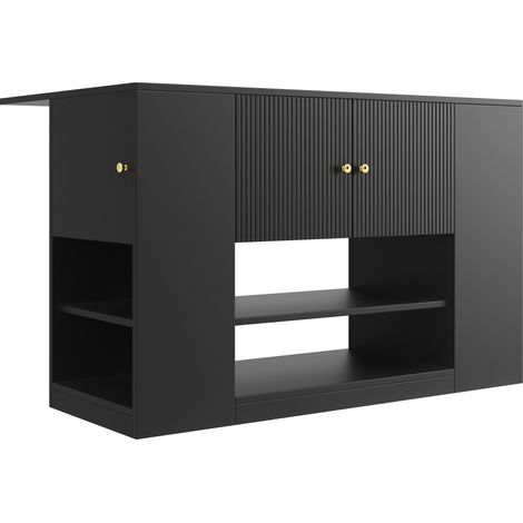 Isla de cocina moderna negra de MDF 140 x 40 x 90 cm con cajones y estantes (1/5)