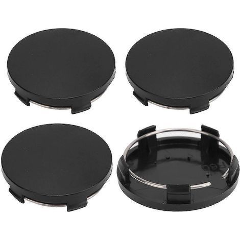 Lot de 4 cache-moyeux de roue de voiture de 60 mm avec anneau en fer, élégants et universels, noirs. (1/4)