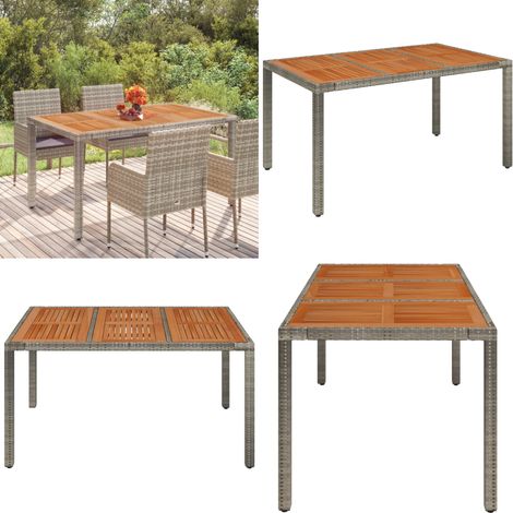 Tavolo da Giardino Piano in Legno Grigio 150x90x75cm Polyrattan - Tavolo in legno - Polyrattan