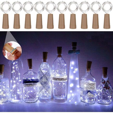 Guirlande lumineuse de 10 Boîteilles,alimentée par batterie,lumières décoratives en fil de cuivre pour Boîteilles de bricolage/bar/guinguette/mariage/Noël/fête (200cm 20LED True White) (1/5)