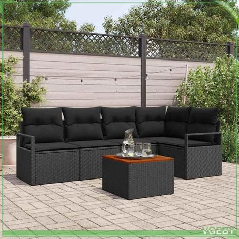 Ensemble canapé de jardin - FAFEICY - 3356378 Modulable - Rangement intégré - 5 places - Noir polyrotin (1/5)