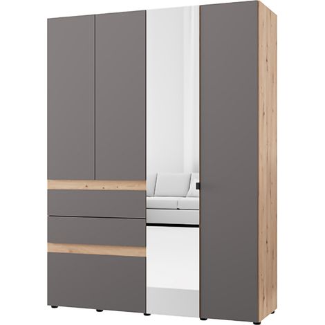 Guardarropa Grande Ushuaia, Armario Dormitorio 3 Estantes, 3 Cajones, Perchero, 155x208h cm Negro Antracita