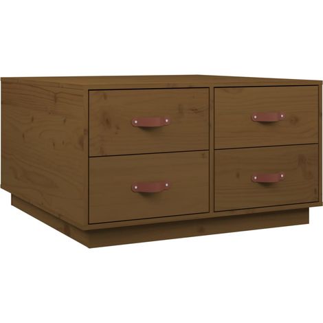 Tavolino da caffè con 4 cassetti design moderno 80 x 80 x 45 cm legno massello di pino marrone DEC039502