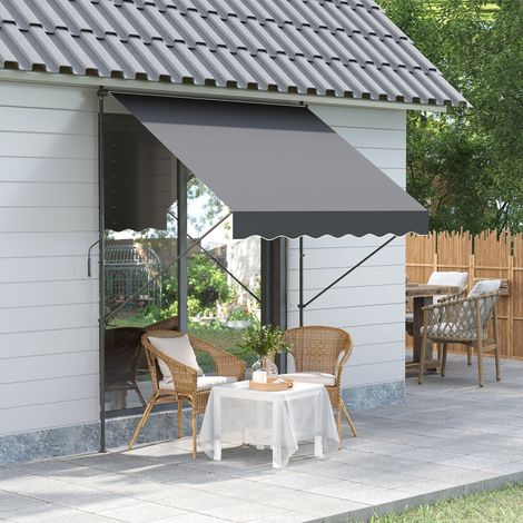 Auvent manuel rétractable 200x175x210-310cm réglable poignée UV40+ protection solaire balcon terrasse, gris (1/4)