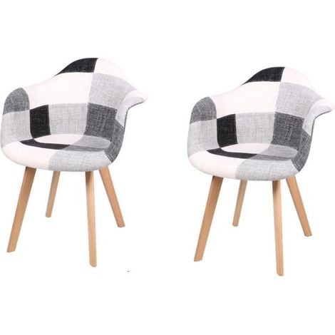 Lot de 2 fauteuils repas 63x63x81 cm en tissu patchwork gris (1/3)
