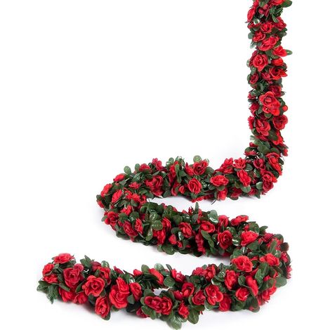 Set of 5 Artificial Rose Garlands 2.45 m Artificial Ivy Garland Hanging Vine Silk Flowers for Wedding Arch Decoration Home Garden Swing Party (Red) (1/5)