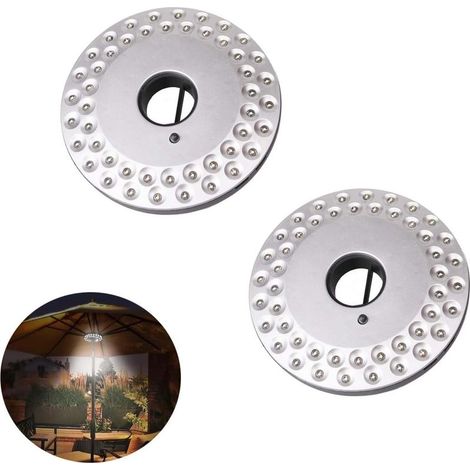 Lot de 2 guirlandes lumineuses pour parasol de terrasse, éclairage extérieur, 48 LED, étanches (piles AA non incluses) (1/5)