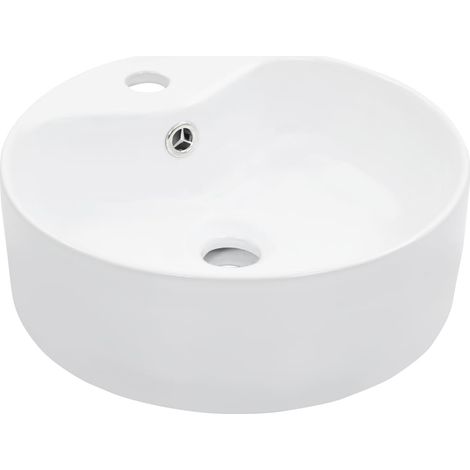 Lavabo salle de bain diamètre 36 cm avec trop-plein céramique blanc (1/5)