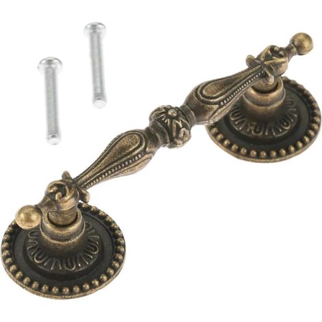 Poignée de tirage vintage en bronze antique, bouton laiton 86 x (1/5)