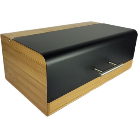 Boîte à pain en bambou avec couvercle en acier noir, design moderne, 36 x 20 x 13,5 cm  Begryf