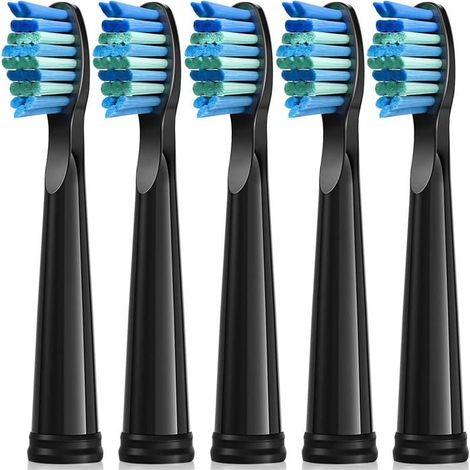 Têtes de brosse à dents électrique 5 pièces compatibles avec Fairywill Remplacement de brosse à poils moyennement doux (noir)