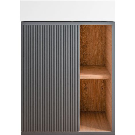 Waschtischunterschrank BELDIVO 50 cm mit Waschbecken - Türanschlag links, Anthrazit matt (1/5)