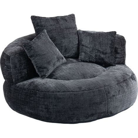 Lazy Sofa Chenille Schwarz mit hohen Rückenlehne und 3 Kissen, 108 x 108 x 52 cm, ohne Montage (1/5)